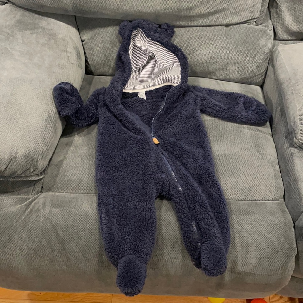 Baby boys navy fleece bunting - 6 months